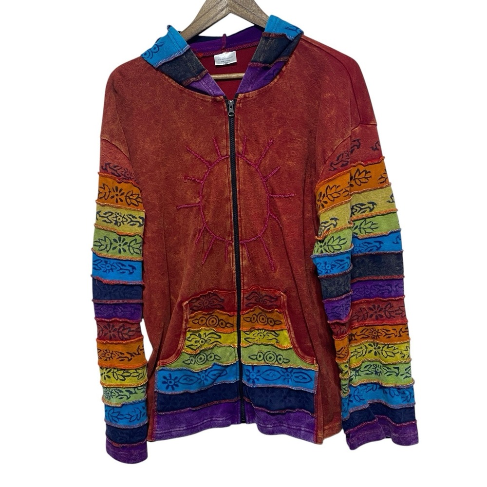 Greater Good Sweatshirt Womens 3XL Colorful Embroidery Rainbow Hippie Festival